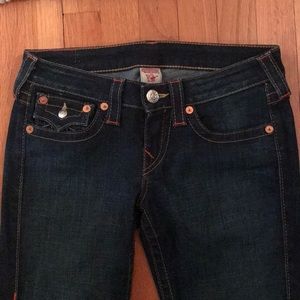 True Religion mid rise straight leg jeans.